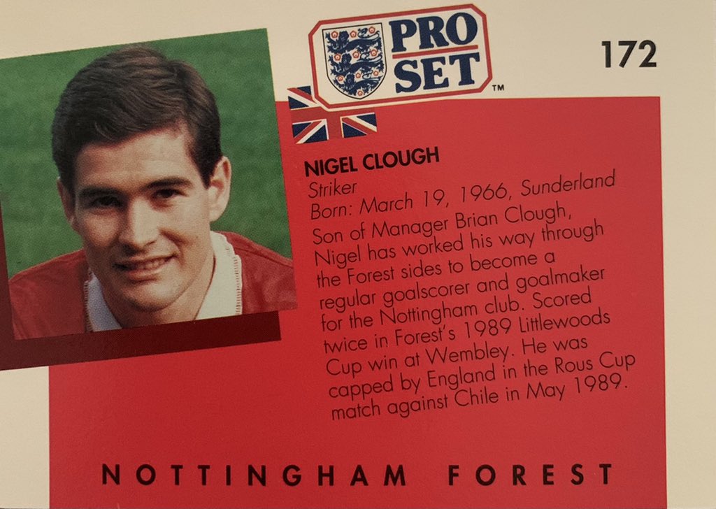 Nigel Clough, back in his Forest days, where he scored over 100 goals before joining Liverpool. Picked up 14 England caps along the way. Currently manager of Mansfield Town in league Two #5 #ProSet #ProSetDaily #nigelclough #itscominghome