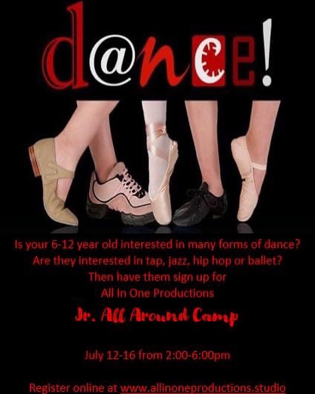 AllInOneProduc2's tweet photo. We still have slots available! 4 styles of dance ALL IN ONE camp! Don't miss this FABULOUS opportunity! #aiop #aiop2021 #thingstodoinstoneoak #momsofstoneoak #thingstodoinsanantonio #parentsofstoneoak #dancecamp https://t.co/dKdzFH0A9D