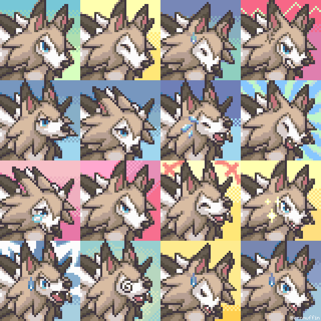 Ernmuffin's tweet photo. 🌤️🐺🌙
#pokemonmysterydungeon #pmd #lycanroc #aseprite #pixelart https://t.co/J22jHltCg9