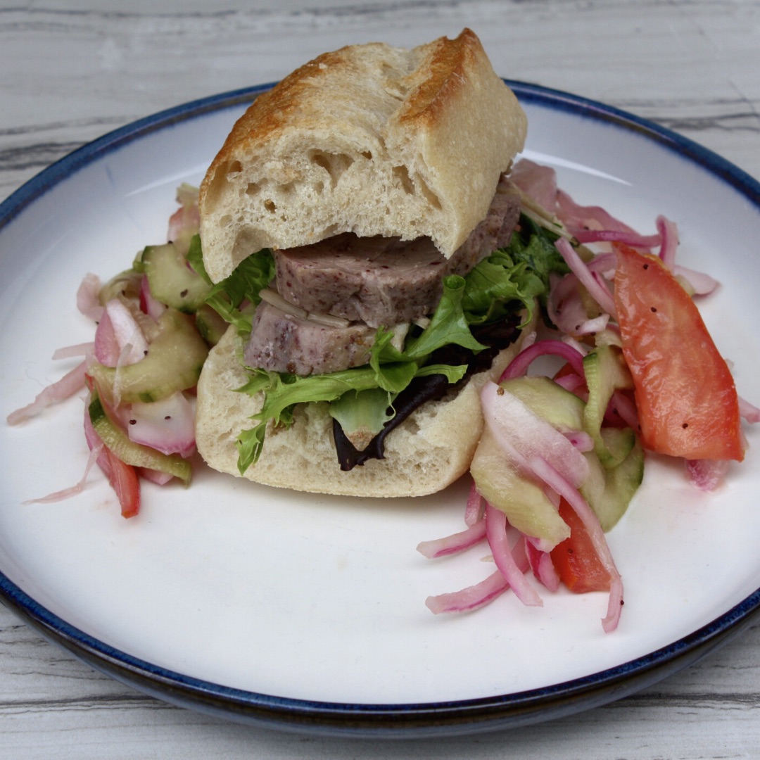 FarmToFit's tweet image. Where the "sub" in sublime comes from 👇…

Our Pork Tenderloin Sandwich 🥪 comes on a French demi baguette packed with thick pieces of pink peppercorn-rubbed pork, grilled mushrooms, &amp;amp; a smoked paprika aioli. It’s polished off with a poppyseed-cucumber salad on the side. ✨