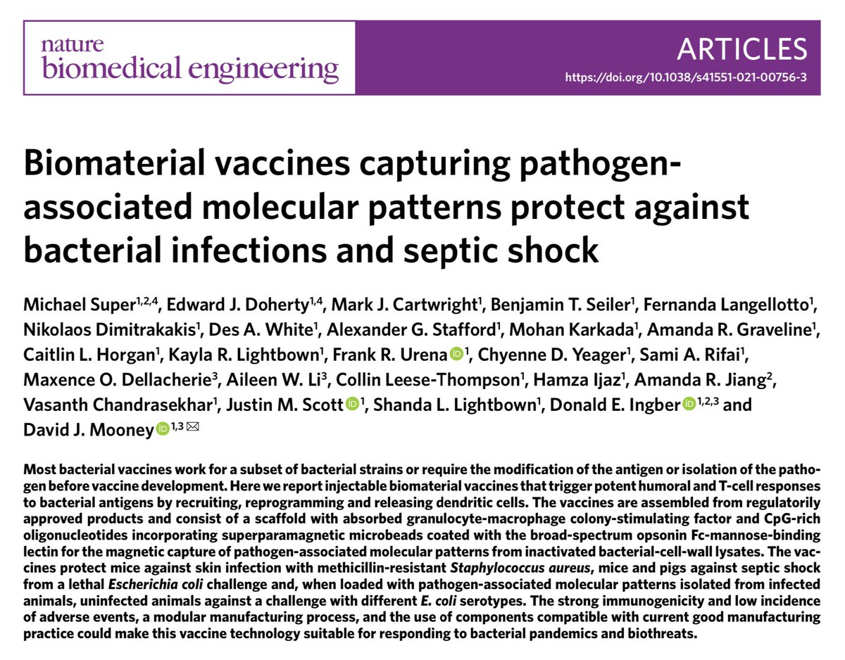 Biomaterial vaccines capturing pathogen-associated molecular patterns protect against bacterial infections and septic shock

rdcu.be/cnZS0