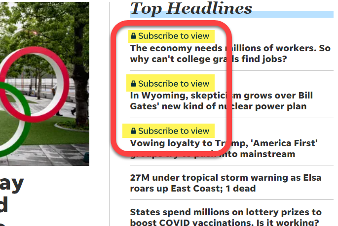 Well <a href="/USATODAY/">USA TODAY</a>  it looks like I'm going to be looking for a new online news source... now that you have effectively locked down ~50% of your stories to "subscribers".  This is a bad decision... my opinion from a long time consumer.