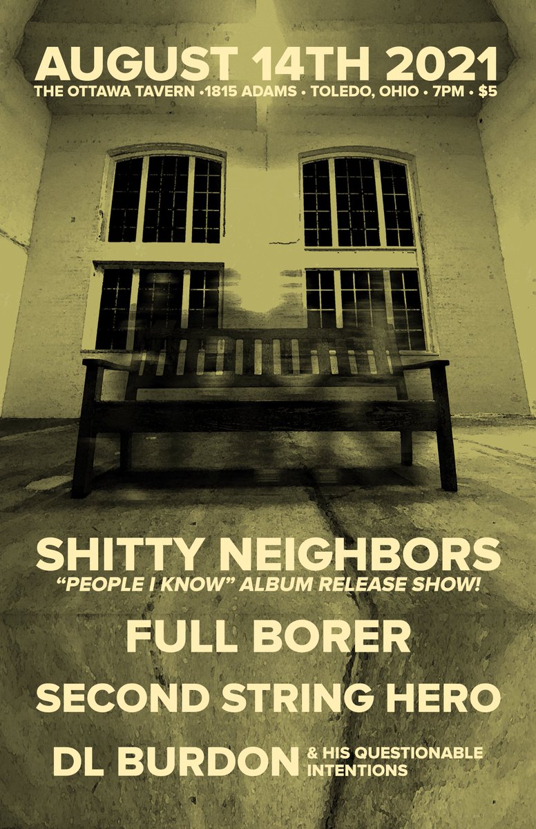 NeighborsShitty's tweet photo. AUGUST 14th at THE OTTAWA TAVERN

We are finally having a release party for People I Know! We’ve rounded out the bill with some local and out of town pals. Please join us at our first show back 😈 https://t.co/e9YUMZPYSL