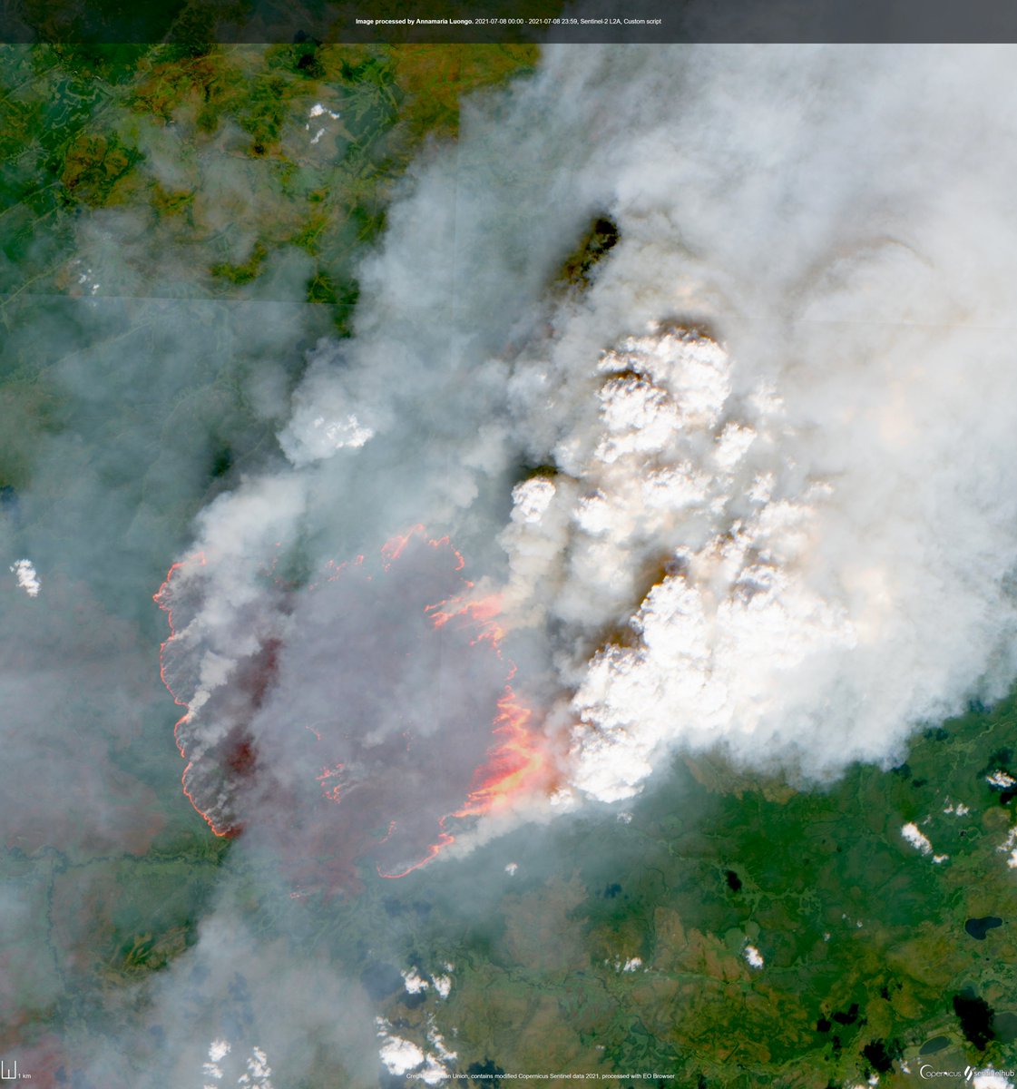 #Yakutsk in #Sakha Republic 🇷🇺 is no longer the capital of #permafrost. It is the capital of #wildfires!

Images 🔥 acquired on 8 July 2021 by #Sentinel2🛰️

#NoComment #ClimateEmergency #ClimateAction