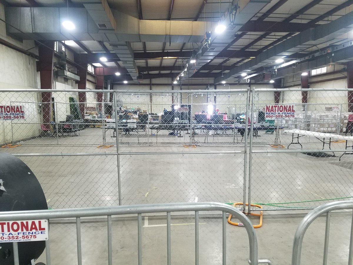 Two fences and a large distance prevent SOS observers from accessing the floor as Cyber Ninjas continue to count ballots. 