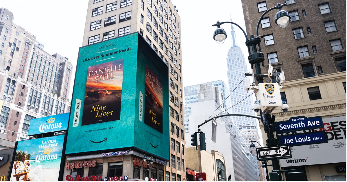 I’m thrilled to share that NINE LIVES is on an <a href="/amazonbooks/">Amazon Books</a> billboard in NYC! Check out my book and the full Summer Reading Guide here: amzn.to/36hPP2k