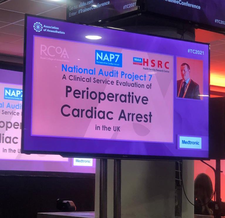 #NAP7 on perioperative cardiac arrest is underway! <a href="/adk300/">Andrew Kane</a> presenting at @Anaes_Trainees #TC2021