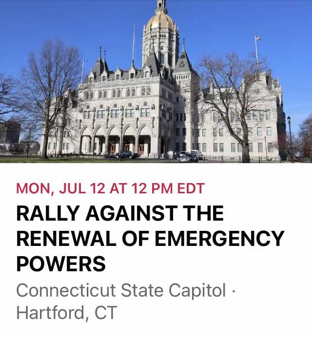 bobforgovernor's tweet image. Gov Lamont wants to extend his EMERGENCY authority by another 6 months with Covid positivity less than 1%! Why? Please join Lee Elci, Todd Feinberg, Pat Sasser, Pastor Will, me and others Monday at 12:00 at the Capitol! @toddtalk @PatrickSasser5 @NoTollsCT @WillMarotti @LeeElci