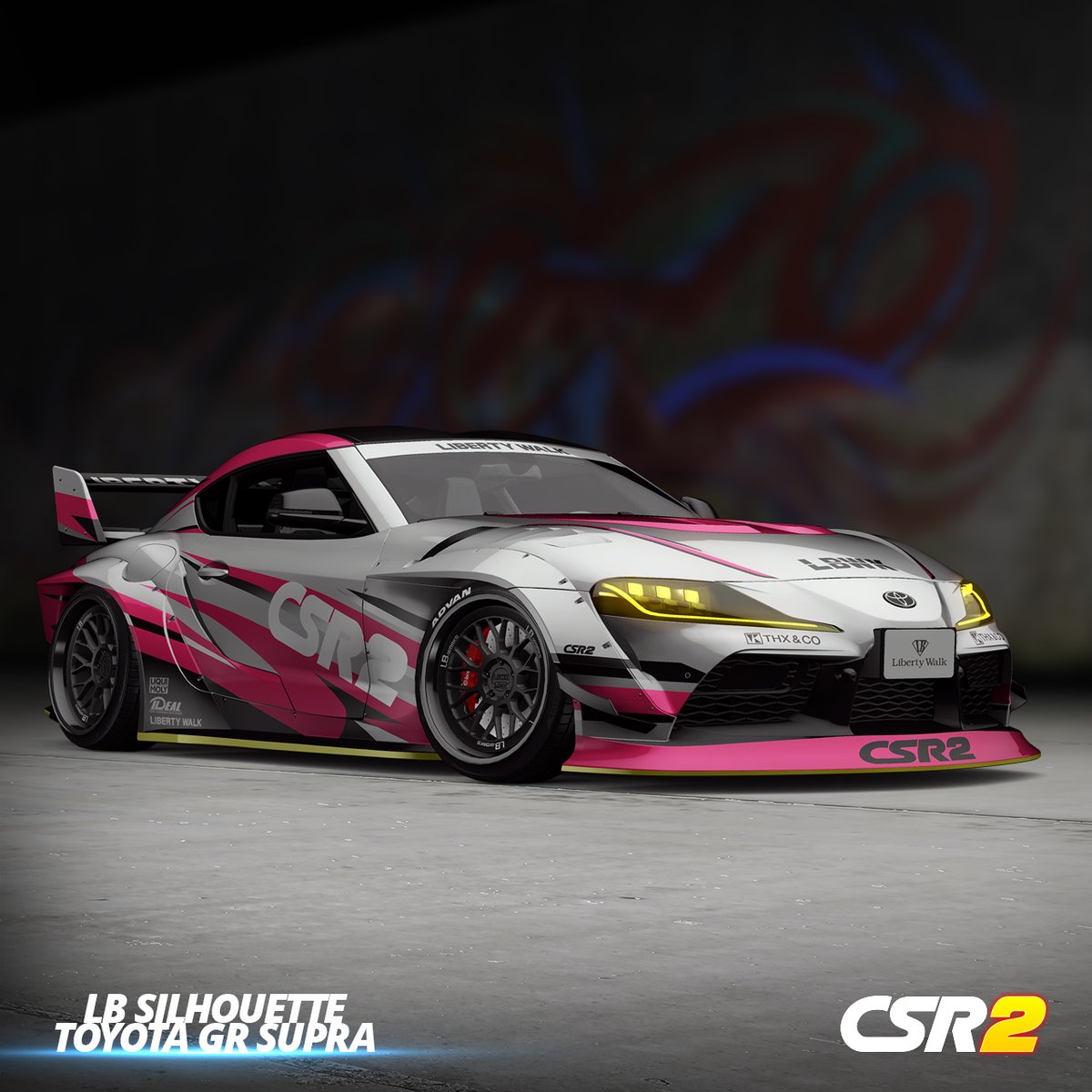 CSRRacing's tweet photo. A special Crew Championship to celebrate our 5th Anniversary. Two different variations of the @LB1993_official Silhouette Toyota GR Supra, which will your crew take home? Pink or green? #CSR2 #LibertyWalk https://t.co/7PoEc0vRfn