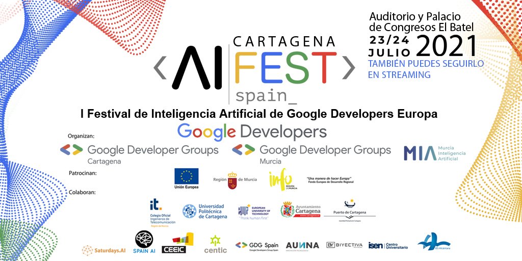 GDGMurcia's tweet image. Os presentamos el AIFest, el primer festival de inteligencia artificial de Google Developers Europa organizado por @GDGCartagena @MurciaIA y por nosotros.

📍El Batel, Cartagena
🗓️23 y 24 de julio
🖥️También por streaming
🎟 bit.ly/3xnNG10
#AIFestSpain @AytoCartagenaES