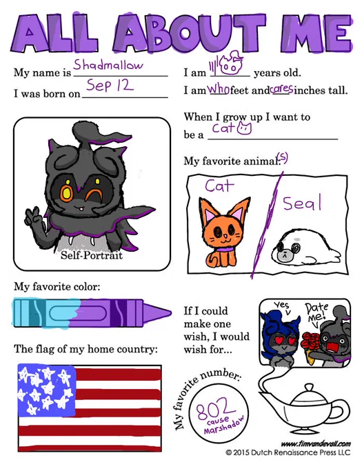I have been seeing these around so I hopped into the bandwagon! I need to draw my Marshsona more. 