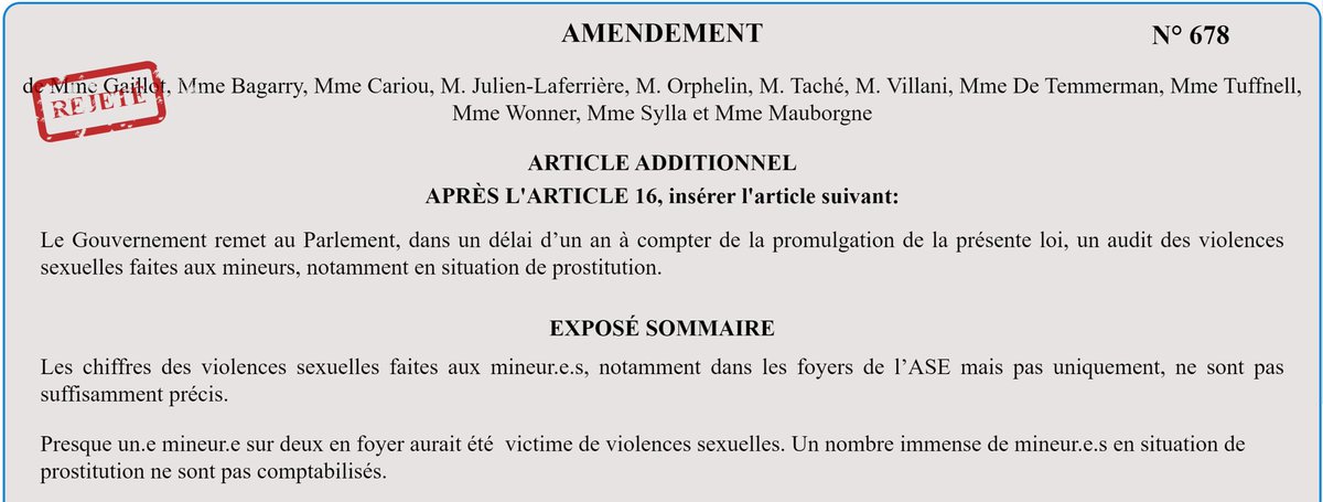 #PJLEnfance 
❗️La #prostitution des mineur.e.s est un phénomène massif en 🇫🇷, banalisé sur les réseaux sociaux et sous-estimé

👉 nous avons besoin de stats exactes et de #budget pour pouvoir former massivement à la #prévention et l’#accompagnement &amp; ouvrir ➕de lieux de #répit