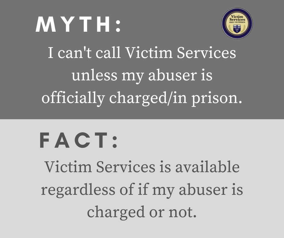 mnvsinfo's tweet photo. Many victims believe that they can't reach out to Victim Services unless charged have been laid against their abuser. This is a myth! ๐ซ There are plenty of things MNVS can assist with, regardless of if the accused has been charged. #VCARS #MythorFact https://t.co/0R3L4K89eD