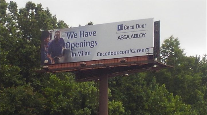 HerbComm's tweet photo. Check out our client’s @CecoDoor billboard that was installed in early June! Located on 5185 Highway 45. To check out their job openings go to https://t.co/JqxgEPD4Tm https://t.co/8YEl5b2X0Y