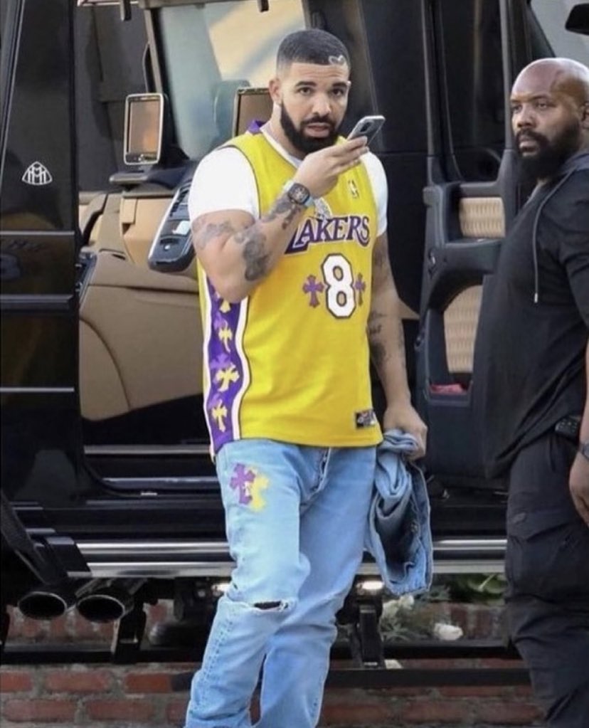 drake wearing #chromehearts basketball jersey and shorts in  #laughnowcrylater