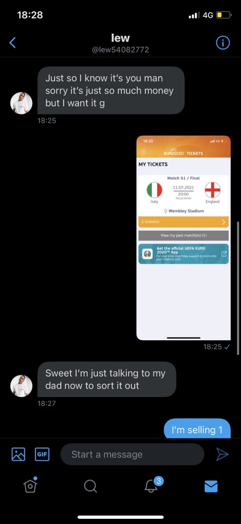 Perkins2096's tweet photo. If this guy messages you don’t even bother to entertain it, says he’ll buy for 5k, asks for screenshot to prove for tickets and then blocks and is using screenshots to advertise and fake sell https://t.co/X4KS9R7dFZ