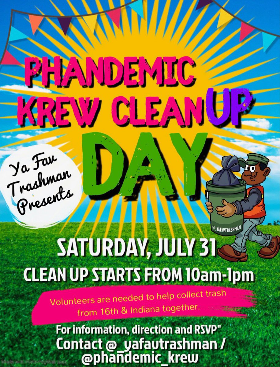 IT’S OFFICIAL! @_yafavtrashman presents the Inaugural PHANDEMIC KREW CLEAN UP Volunteers are need to keep our @cityofphiladelphia beautiful! 
🗓: July 31st ⏰: 10am-1pm

For information, directions, and RSVP Contact @_yafavtrashman or @phandemic_krew