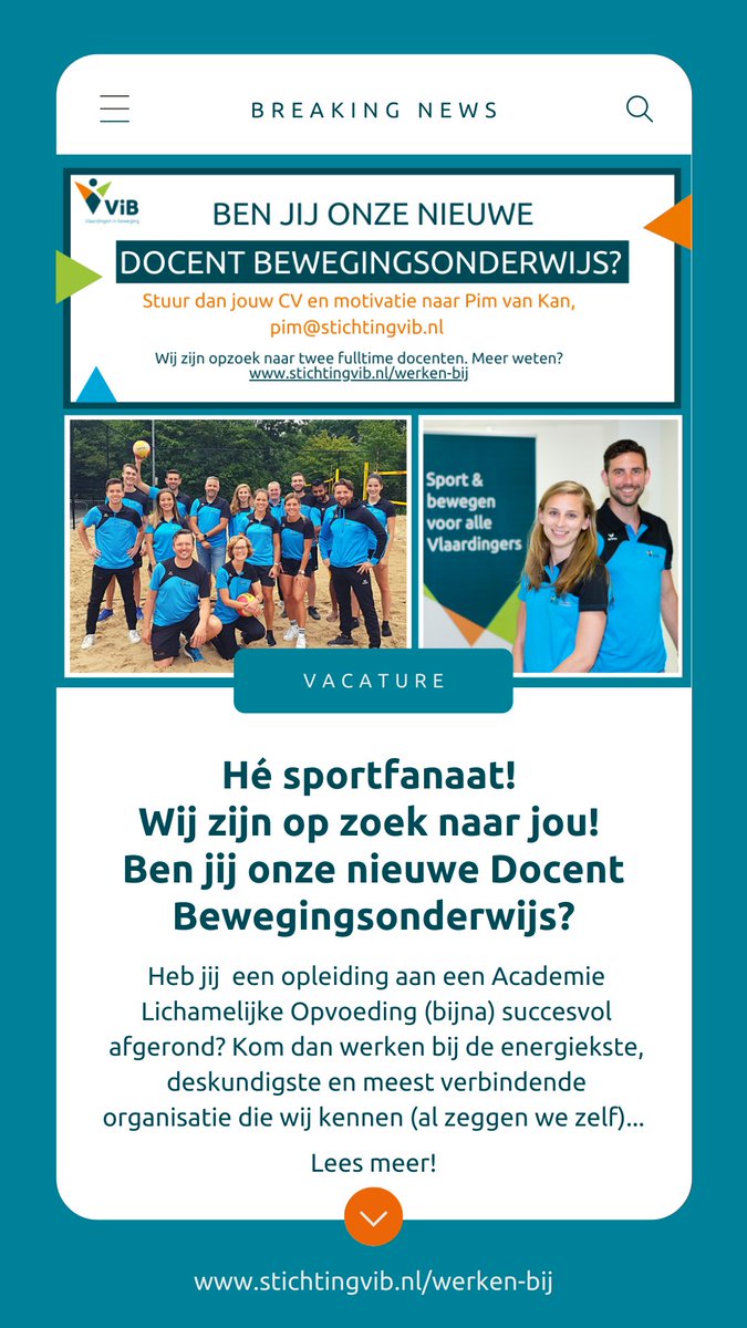StichtingVIB's tweet photo. #VACATURE
Hรฉ Sportfanaat! Op zoek naar een (nieuwe) #uitdaging? Stuur je CV en motivatiebrief op naar Pim van Kan via pim@stichtingvib.nl en wie weet ben jij binnenkort wel de nieuwe aanwinst bij #TeamViB! Kijk voor meer informatie op https://t.co/rANjKElFuA https://t.co/UuCJqPKUXB