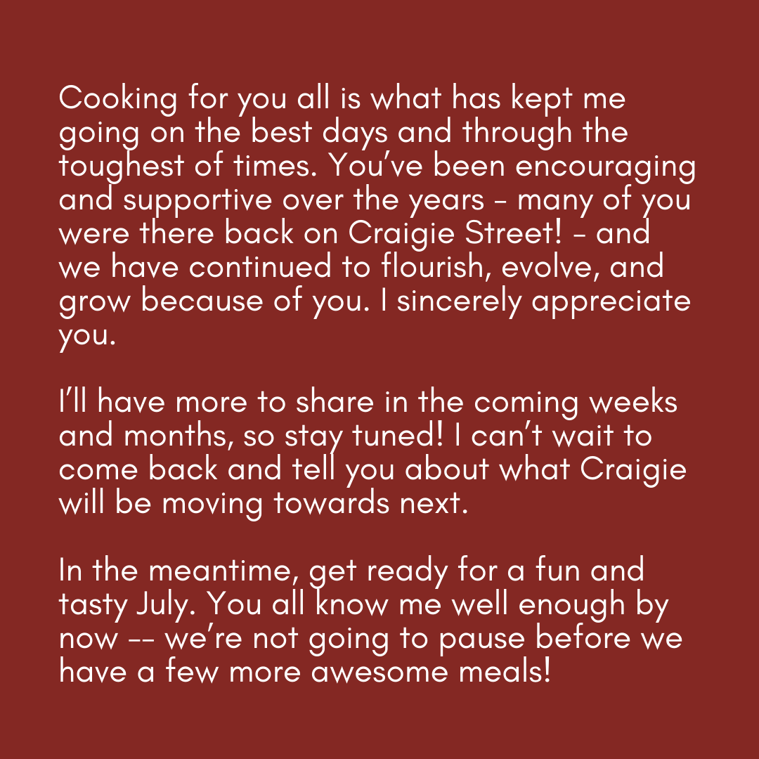 craigieonmain's tweet photo. It is with tremendous gratitude (and exhaustion!) we share that we’re going to take a much-needed break this August.

Time away will give us the opportunity to think about what’s next. We're also excited to be with our families and friends. https://t.co/lQIQ0YDqth