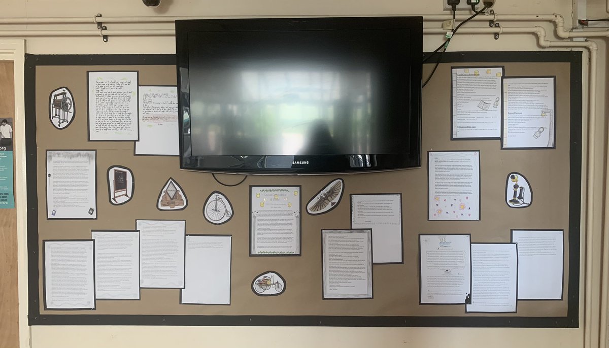 Year6KJAR's tweet photo. Year 6 narrative writing based on ‘Gaslight’ by Eloise Williams on display. It’s definitely worth stopping and reading them. #proudteachers #writing #Year6 @Eloisejwilliams https://t.co/qNB9yojJAs