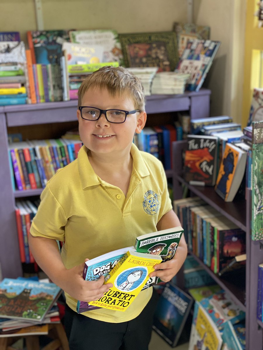 BooksattheDG's tweet photo. Danny popped in to pick up his voucher for winning the art competition for #IndieBookshopWeek and quickly spent it on some lovely books. He couldn’t wait to get home to start reading Hubert Horacio by Lauren Child #IndieBookshop #LetsGetKidsReading #LoveOfReading https://t.co/P1SV5x8Ltm