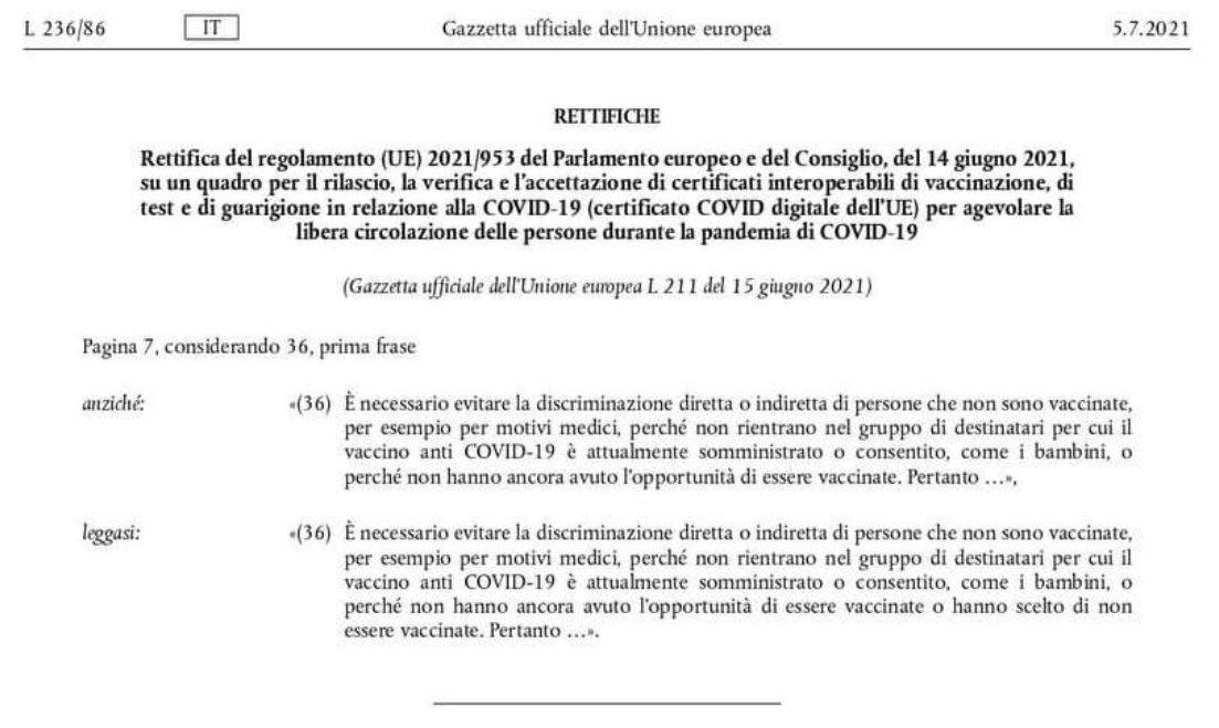 Gazzetta ufficiale Unione Europea...
La legge Europea VIETA ogni tipo di discriminazione, ricatto o pressione per i #VacciniCovid