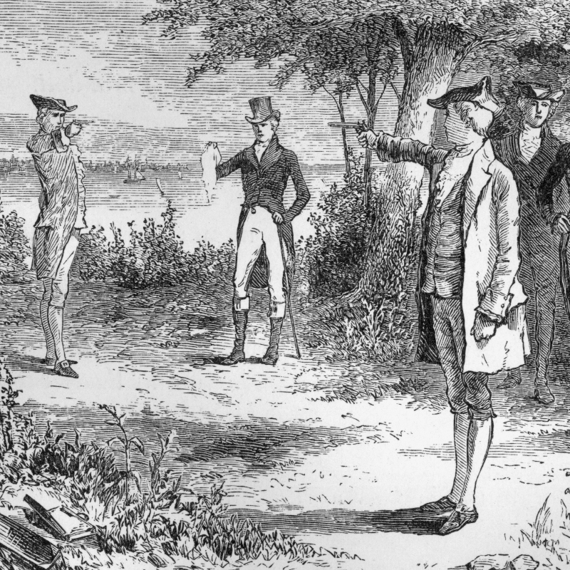 HISTORY's tweet photo. On #ThisDayInHistory in 1804, in one of the most famous duels in American history, Vice President Aaron Burr shot and mortally wounded his long-time political antagonist Alexander Hamilton.