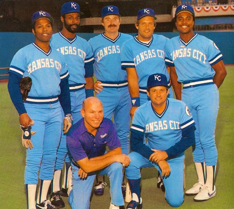 Super70sSports's tweet image. If I was the commissioner I’d make the Royals wear these uniforms and Frank White’s shoes. And our nation would grow stronger because of it.