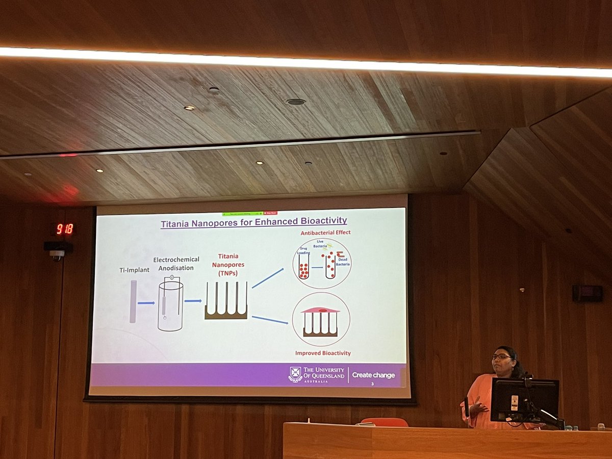 UQiTEAM's tweet photo. Our PhD student @jayasree_anjana is talking about how to load drugs into nano-engineer titanium wires for osteointegration #drugloading #implants @jayasree_anjana @drkgulati @UQiTEAM https://t.co/TY8psKqRwx