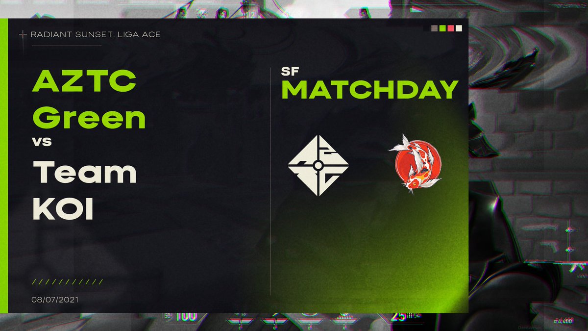 DIA DE SEMIFINALES, HOY JUEGA LA AZTC FAM!
Aquí los detalles:
🟢 AZTC Green
🏆 Radiant Sunset de <a href="/ligaaceesports/">Liga Ace Esports</a>
⚔ VS Team KOI (Semifinal).
🕗 8pm hora CDMX.
📺 twitch.tv/ligaaceesports
#InAZTCwetrust