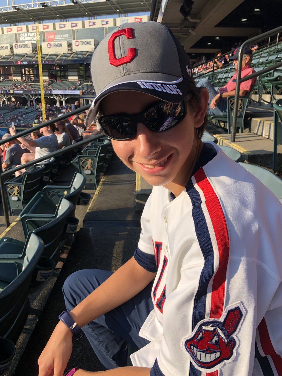 JScher12's tweet image. We live in Virginia, Mom grew up in Cleveland. This is his first Indians Game. He’s wearing my old jersey! It’s great to be home! Section 344, Row J! #OurCLE