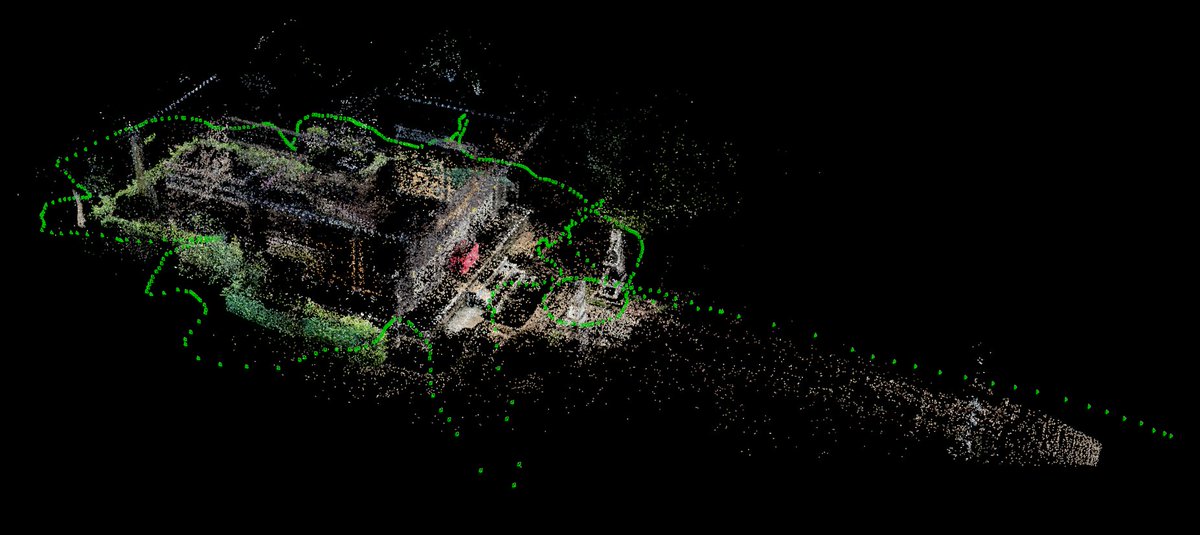 jonstephens85's tweet photo. A great #3d scan from @view0608 - one photo is a #pointcloud from an @EveryPointIO scan...the output is 4.3 cm voxel size. The other photo is his walking path around the scene and the stills used. I'm running it on our cloud at 1 cm to see what details we see. Great work Tomo! https://t.co/CUQZUuodaJ