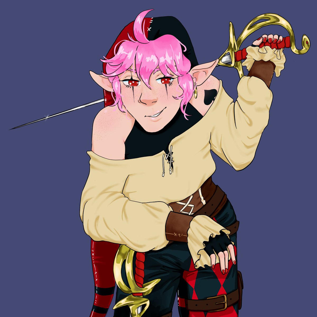 createdbylolly's tweet photo. Arttrade with _sam_salem_ from Instagram  
The design just screamed for this pose. Also there were many firsts but I am pretty happy with it 😄

#arttrade #oc #createdbylolly #digitalart  #autodesksketchbook #charakterdesign #dndcharacter #illustration https://t.co/DCQ1iW1oJa