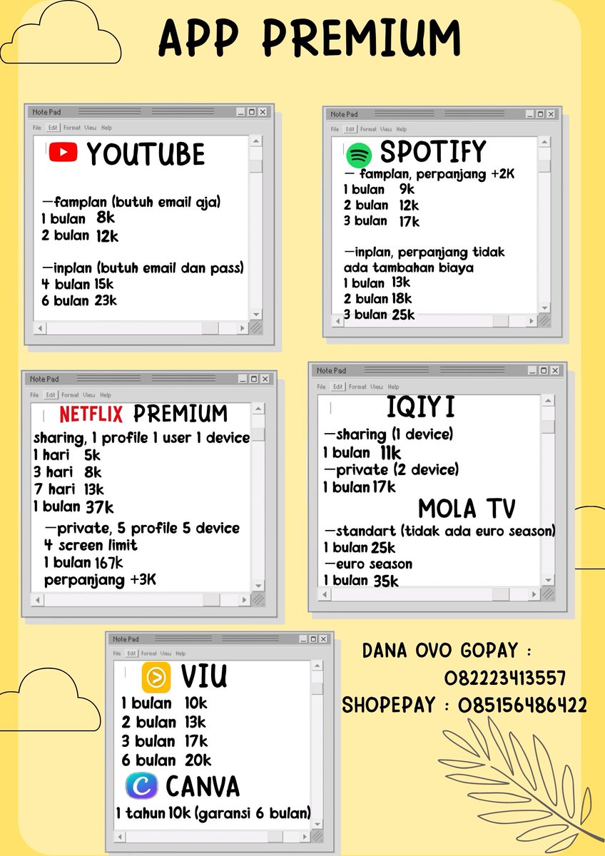 Haloo kak🙌🏻 aku ada nih app premium dijamin 100% legal nih,aman juga,trusted kok, bisa diliat dlu nih kak,untuk Netflix no vpn ya, barang kali tertarik dm aja atau dm wa bisa 🤩 yuk ah cuss🥰

trusted, legal, bergaransi, cuss order #zonauang #zonajajan
