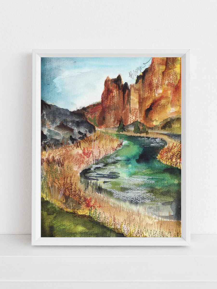 BridgetteCoyne's tweet photo. New prints for sale on my online shop today like those one :) this is a watercolor and mixed media painting of Smith Rock! 💫🪨🌿🌾 #watercolor #artprints #drawing #painting #homedecor #shopsmal https://t.co/UhUkuvGdM8