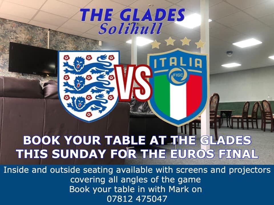 8pm 🕗
Sunday 11th July 🗓
The Glades 📍

Who’s coming to watch the England bring it home ⚽️

Glades Football Club
#supportyourlocal