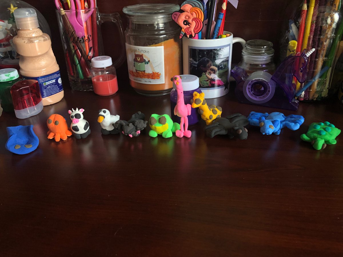 SpiritOfRush86's tweet photo. My kiddo and I make #AdoptMePets out of Air Dry Clay. @PlayAdoptMe #AdoptMe she also wanted to tag @TheMeganPIays because she’s her fave! 💖🍑 https://t.co/39ZAULmPZf