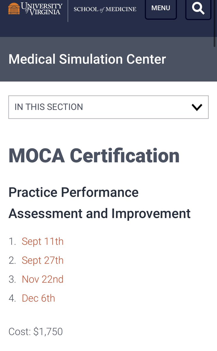 Four #MOCA days in the fall, including one on a Saturday.  #cville #uva #anesth #CME #simulation #meded #medtwitter #crisismanagement #practiceimprovement Sign up here:  med.virginia.edu/medical-simula…