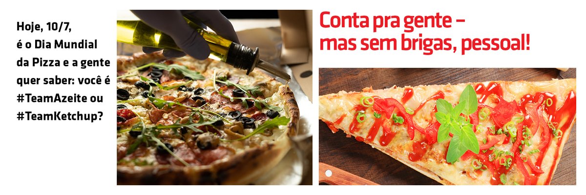 MAPFRE_BR's tweet photo. Hoje, 10/7, é o Dia Mundial da Pizza e a gente quer saber: você é #TeamAzeite ou #TeamKetchup? Conta pra gente – mas sem brigas, pessoal! https://t.co/IUUYypjv7b