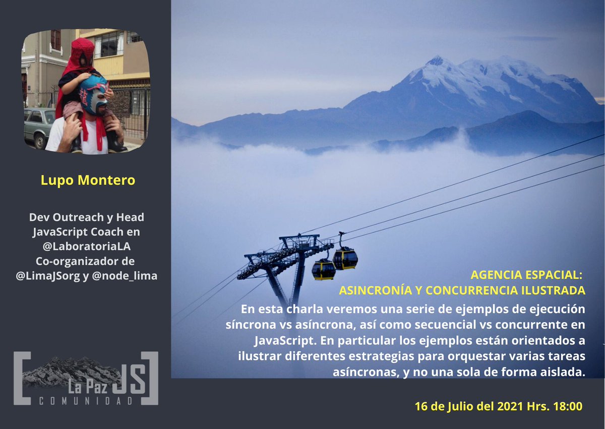 LaPazJs's tweet image. Tenemos el agrado de invitar a este gran evento "Hola Javascript" con el fin de compartir el conocimiento.
El evento será online y será de libre acceso. Se llevará a cabo el día 16 de Julio - Hrs 18:00
#javascript #nodejs #javascriptdeveloper
Link Meetup
meetup.com/LaPazjs/events…