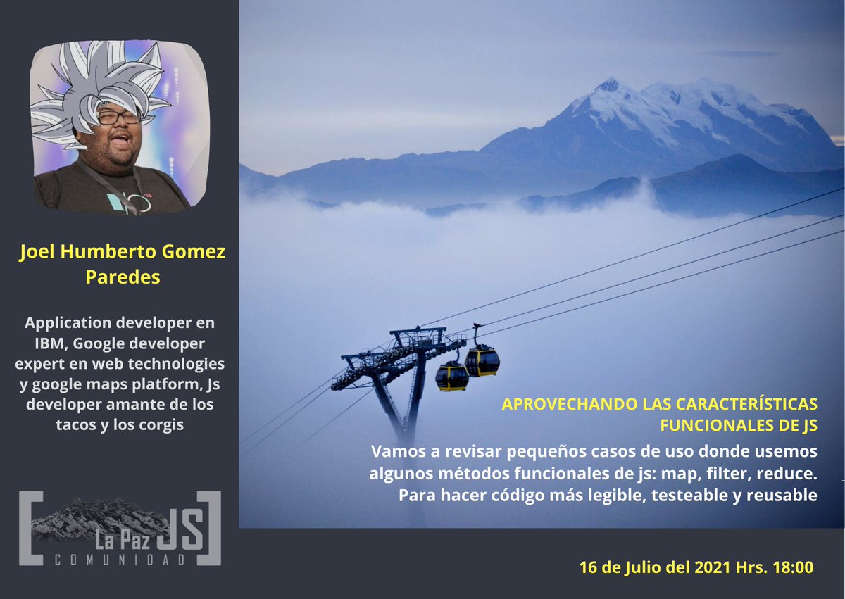 LaPazJs's tweet image. Tenemos el agrado de invitar a este gran evento "Hola Javascript" con el fin de compartir el conocimiento.
El evento será online y será de libre acceso. Se llevará a cabo el día 16 de Julio - Hrs 18:00
#javascript #nodejs #javascriptdeveloper
Link Meetup
meetup.com/LaPazjs/events…