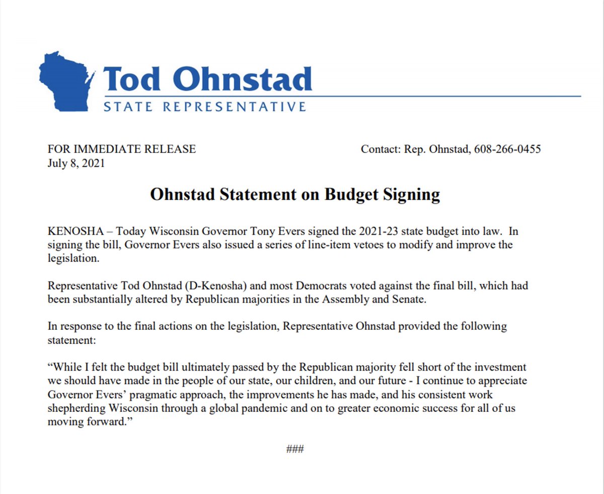 Here is my statement on final actions on the Wisconsin state budget.
