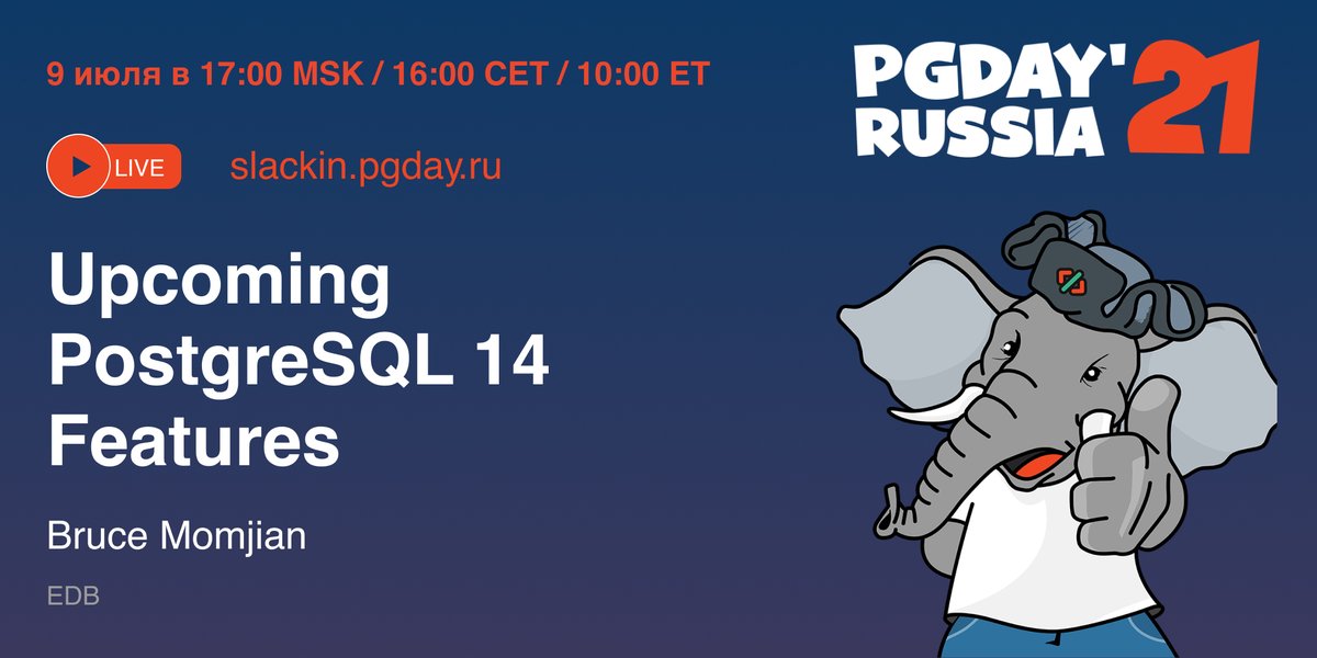 PGDayRussia's tweet photo. Bruce Momjian doesn’t need an introduction, so we’ll say just that - want to hear from the front line of #Postgres development? Join us at 16:00 CET.
https://t.co/h1o3J9S95b 
#pgday #PGDayRussia https://t.co/1PG5Wnw6Jy