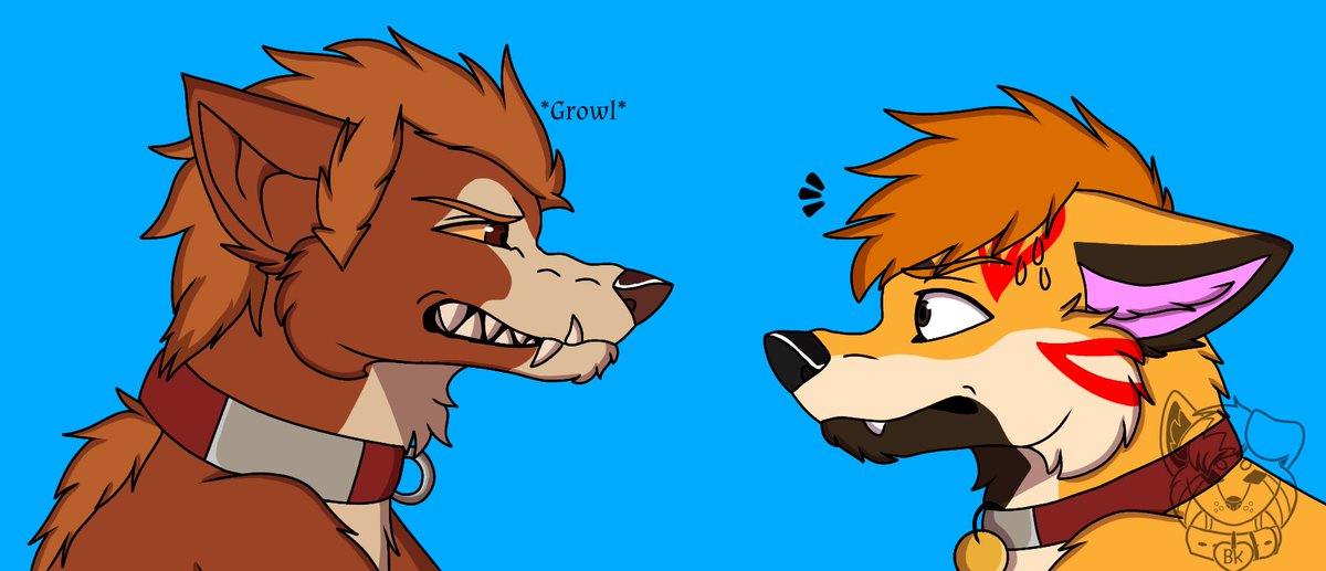 Here are some drawings I did

The first one is the badge version of my Kurosaki acrylic chain cause I loved how it turned out

The second one is a gift art for <a href="/WulverCazz/">WulverCazz💕</a> I love their werewolf Ichigo so I had to draw their wolf au Ichigo with my wolf au Ichigo