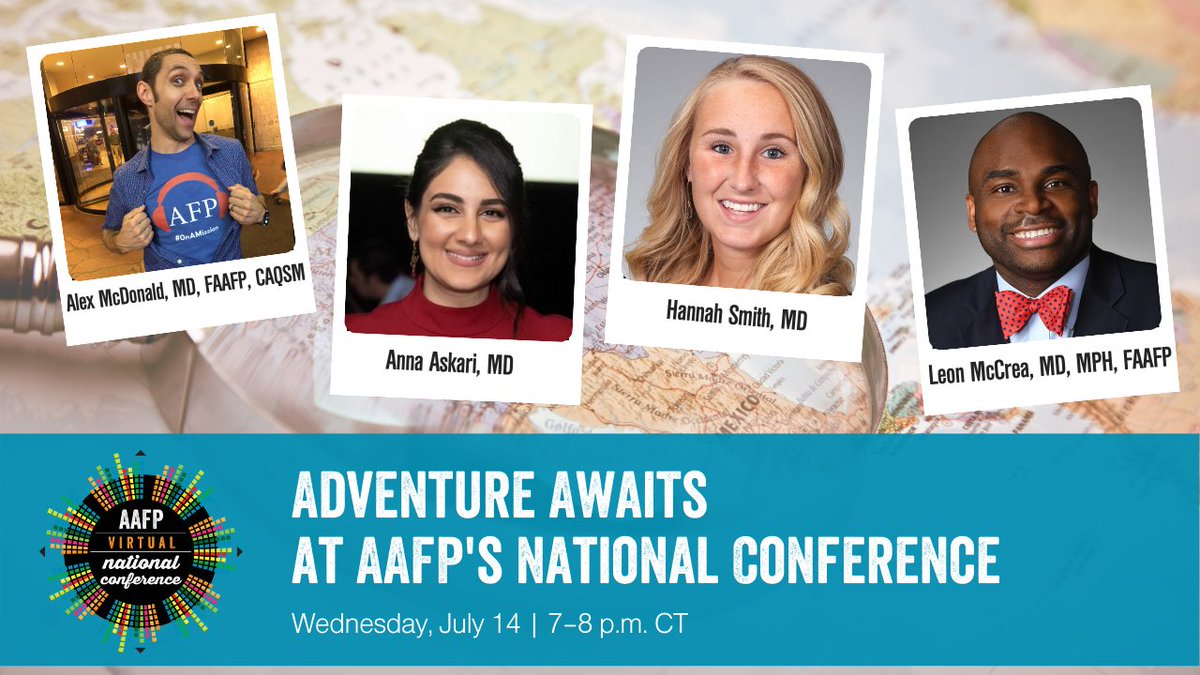 AAFP (@aafp) on Twitter photo Family medicine can take you anywhere! Join us LIVE 7/14 at 7 p.m. CT as past attendees share their adventures, insights, and tips on preparing and maximizing your experience at #AAFPNC! <a href="/HChristineSmith/">Hannah Christine, MD</a> <a href="/LeonMcCreaII/">Leon McCrea II MD MPH FAAFP</a> <a href="/AlexMMTri/">Alex McDonald, MD FAAFP CAQSM</a> <a href="/annaaskarimd/">Anna Askari, MD (she/her/ella)</a> #MedTwitter Family medicine can take you anywhere! Join us LIVE 7/14 at 7 p.m. CT as past attendees share their adventures, insights, and tips on preparing and maximizing your experience at #AAFPNC! <a href="/HChristineSmith/">Hannah Christine, MD</a> <a href="/LeonMcCreaII/">Leon McCrea II MD MPH FAAFP</a> <a href="/AlexMMTri/">Alex McDonald, MD FAAFP CAQSM</a> <a href="/annaaskarimd/">Anna Askari, MD (she/her/ella)</a> #MedTwitter