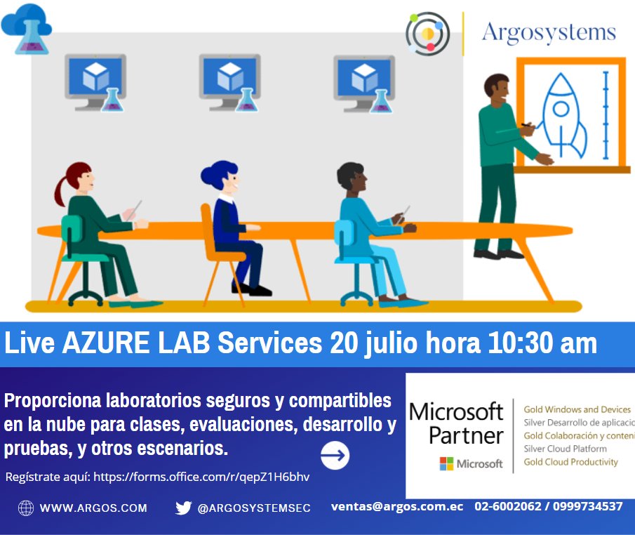 ArgosystemsEc's tweet image. Conoce más sobre AZURE LAB SERVICES, Este 20 de julio hora: 10:30 EC Regístrate por aquí: forms.office.com/r/qepZ1H6bhv 
Totalmente gratuito. 02-6002062 / +593 99 973 4537 ventas@argos.com.ec #Microsoft #argosystems #AzureLabs #ecuador