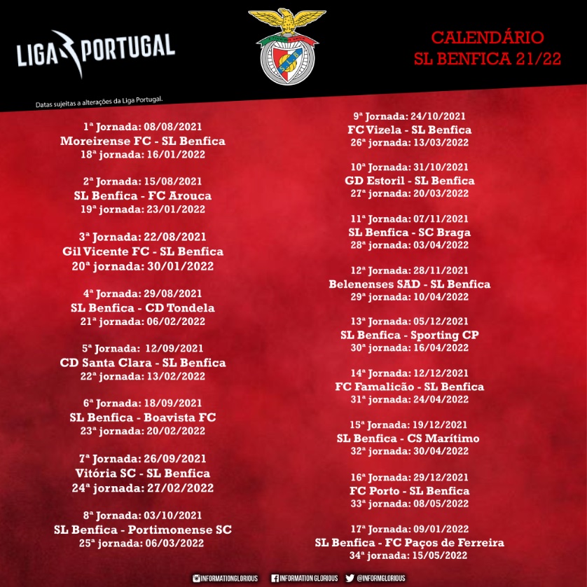 Benfica Liga Campeões Calendário Jogos Futebol - SL Benfica