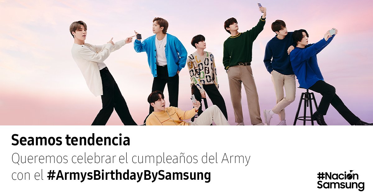 SamsungCO's tweet photo. Hagamos tendencia a #ArmysBirthdayBySamsung para desbloquear una trivia y ganar Cards de #BTS.
Síguenos en Instagram y YouTube como Samsung Colombia.

@BTS_Colombia https://t.co/qF9b1oaXMb