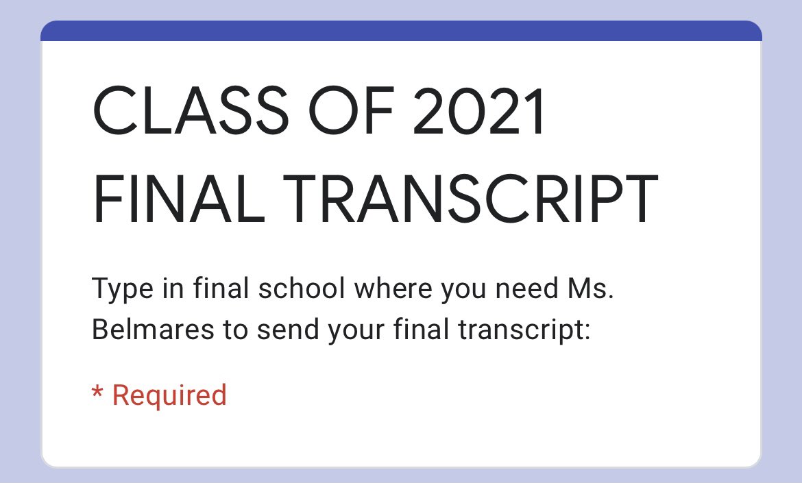 Milby HS College Center (@milbyccc) on Twitter photo ‼️Class of 2021 YOUR FINAL HS TRANSCRIPTS ARE NOW AVAILABLE‼️
Here are the instructions you need to follow⬇️
1️⃣Click on link & submit the final college where you need me to send your transcript: forms.gle/nc3LJjpT2rdL72…
2️⃣Last name, first name, HISD ID# & student cell# REQUIRED ‼️Class of 2021 YOUR FINAL HS TRANSCRIPTS ARE NOW AVAILABLE‼️
Here are the instructions you need to follow⬇️
1️⃣Click on link & submit the final college where you need me to send your transcript: forms.gle/nc3LJjpT2rdL72…
2️⃣Last name, first name, HISD ID# & student cell# REQUIRED