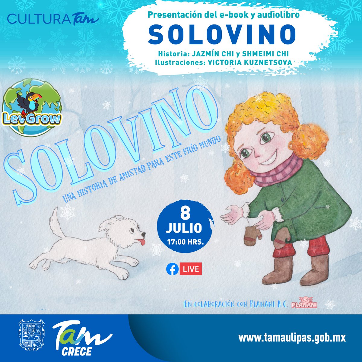 🔴#EnVivo | Presentación del e-book y audiolibre "Solovino"de Jazmín Chi y Shmeimi Chi y con ilustraciones de Victoria Kuznetsova, el cual relata un cuento de amistad y compasión, en el marco de Julio #MesDelBibliotecario.

¡Invita a tus pequeños!🐶👧🏻👦🏻
➡️ fb.watch/v/vV1obUe8/